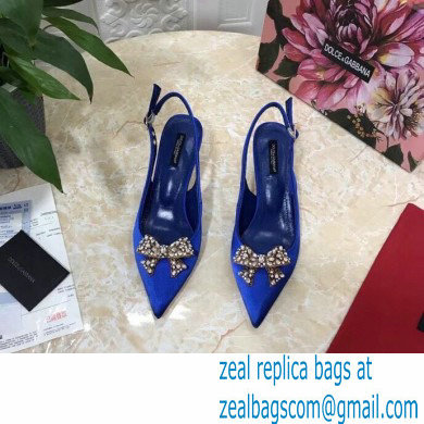 Dolce  &  Gabbana Heel 6.5cm Satin Slingbacks Blue with Crystal Bow 2021